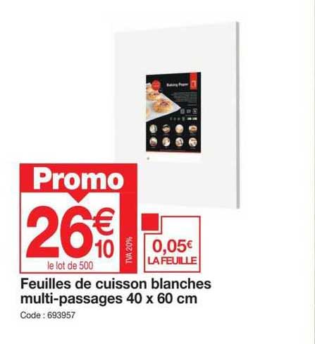 Feuilles De Cuisson Blanches Multi-passages 40 X 60 Cm