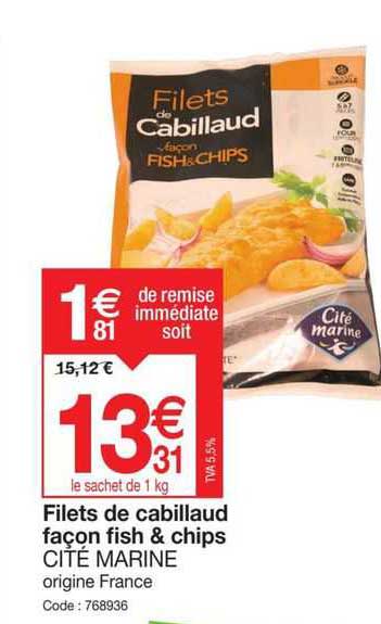 filets de cabillaud façon fish & chips cité marine