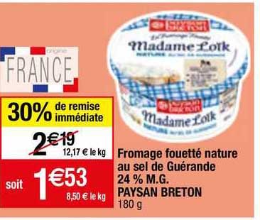 fromage fouetté nature au sel de guérande 24% m.g. paysan breton