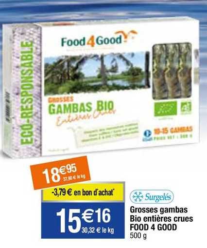 grosses gambas bio entières crues food 4 good