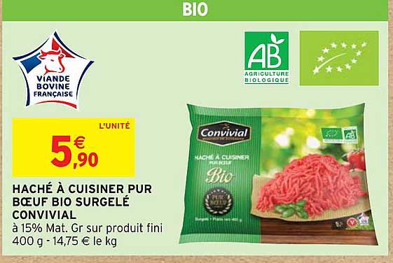 haché à cuisiner pur bœuf bio surgelé convivial