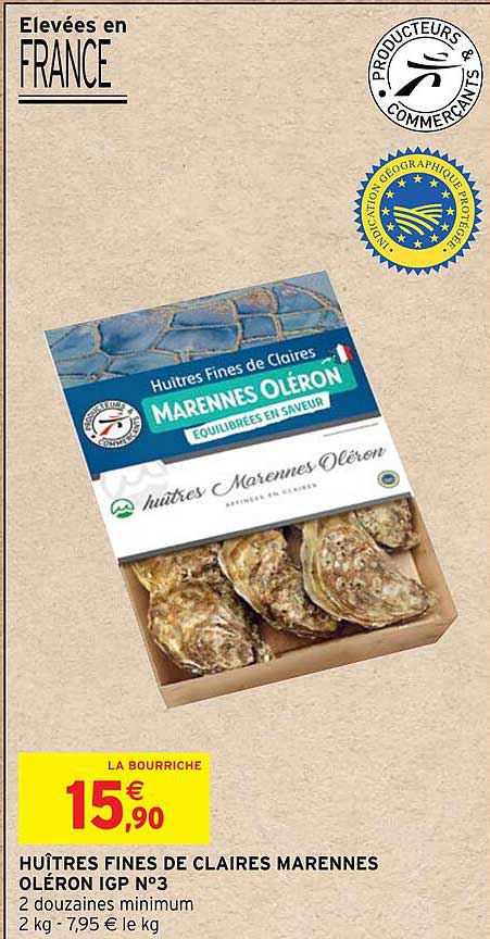 huîtres fines de claires marennes oléron igp n°3