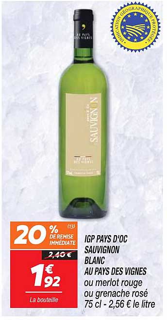 igp pays d'oc sauvignon blanc au pays de vignes