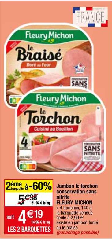 Jambon Le Torchon Conservation Sans Nitrite Fleury Michon
