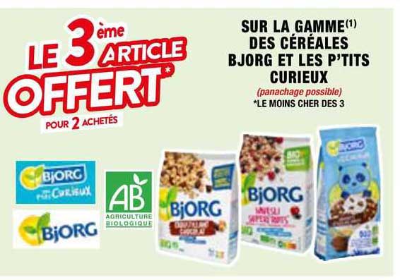 la gamme des céréales bjorg et les p'tits curieux