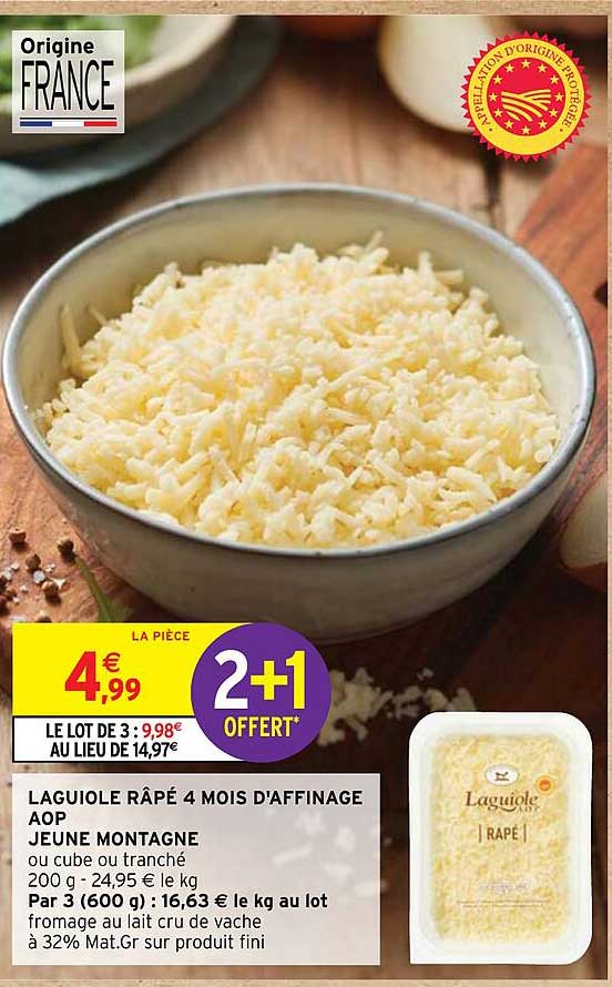 laguiole râpé 4 mois d'affinage aop jeune montagne