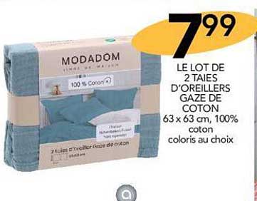 le lot de 2 taies d'oreillers gaze de coton