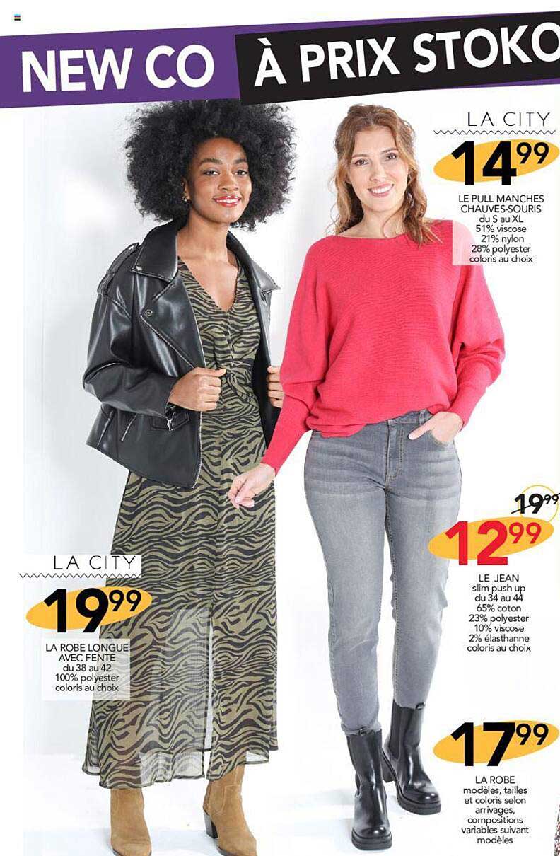 le pull manches chauves-souris la city, le jean, la robe, la robe longue avec fente la city