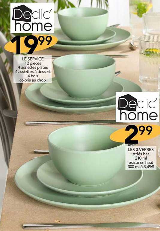 le service 12 pièces, les 3 verres