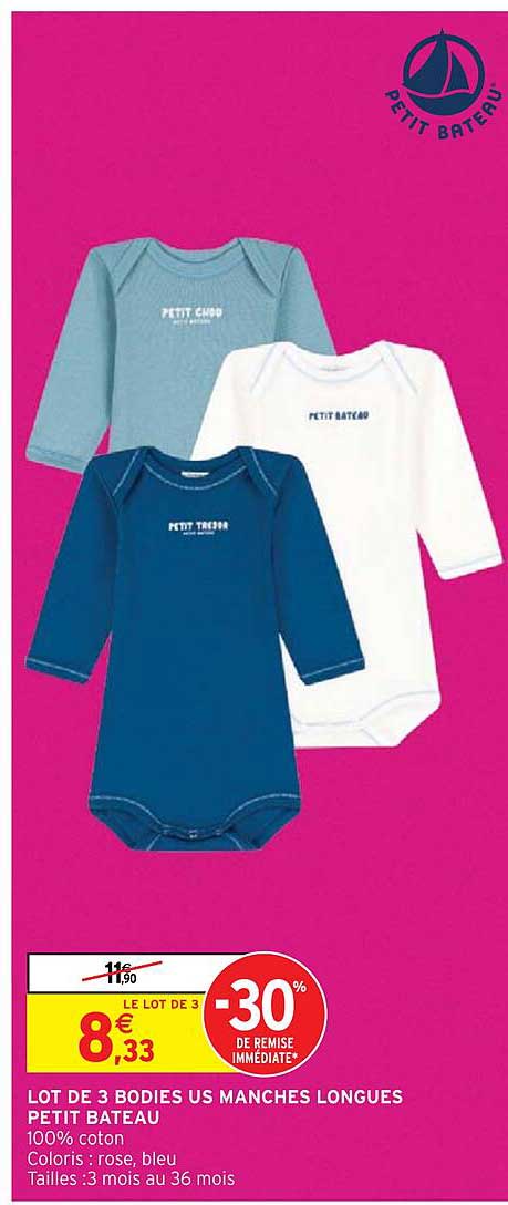 lot de 3 bodies us manches  longues petit bateau