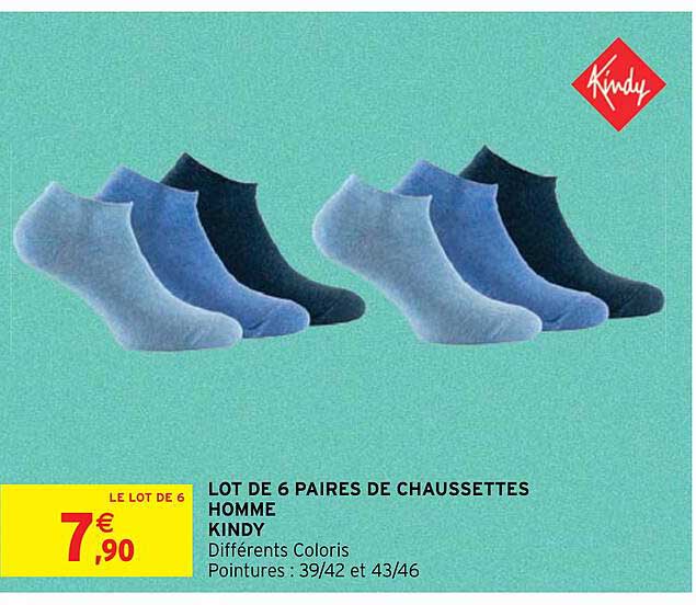 lot de 6 paires de chaussettes homme kindy