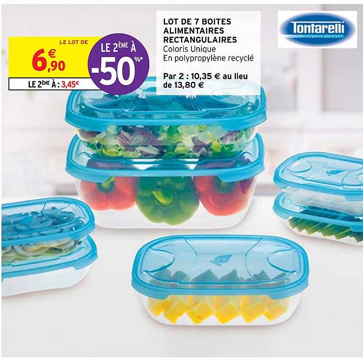 lot de 7 boîtes alimentaires rectangulaires