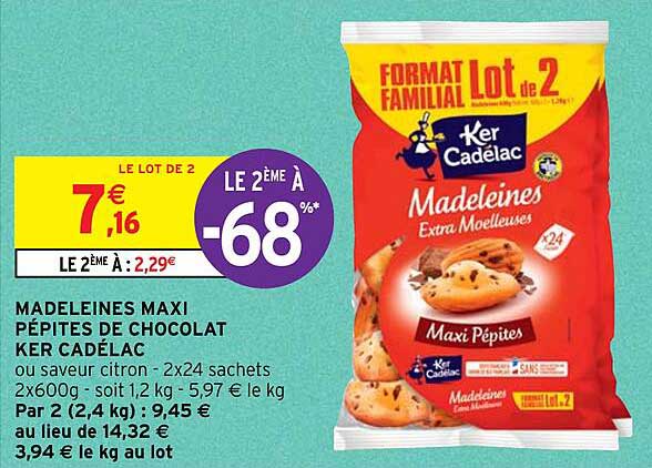 madeleines maxi pépites de chocolat ker cadélac
