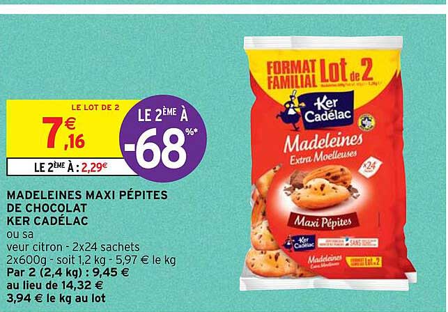 madeleines maxi pépites de chocolat ker cadélac