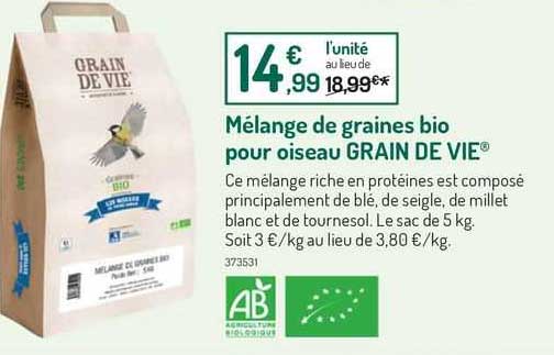 Mélange De Graines Bio Pour Oiseau Grain De Vie