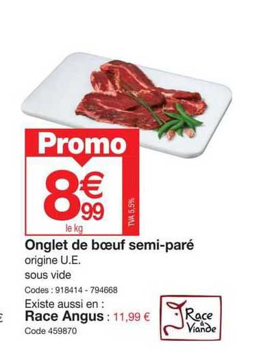 onglet de boeuf semi-paré, race angus
