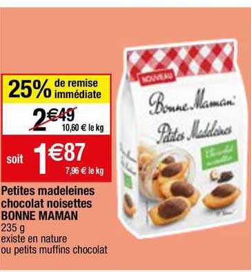 petites madeleines chocolat noisettes bonne maman