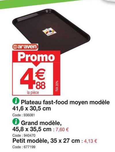 Plateau Fast-food Moyen Modèle 41,6 X 30,5, Grand Modèle 45,8 X 35,5 Cm, Petit Modèle 35 X 27 Cm