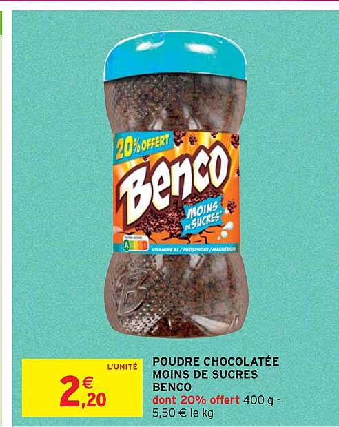 poudre chocolatée moins de sucres benco