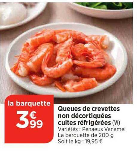 queues de crevettes non décortiquées cuites réfrigérées