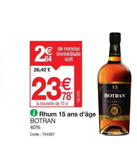 rhum 15 ans d'âge botran