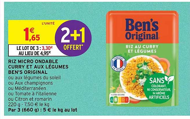 Riz Micro Ondable Curry Et Aux Légumes Ben's Original