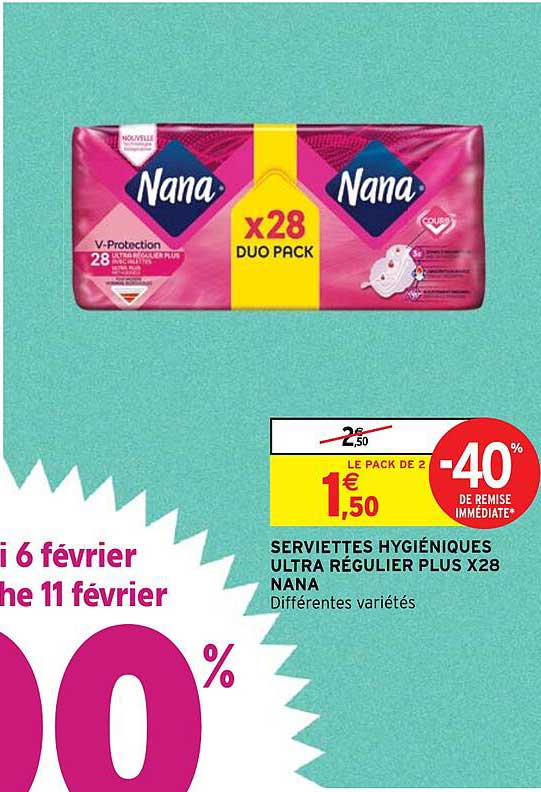 serviettes hygiéniques ultra régulier plus x 28 nana