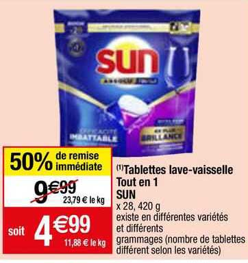 tablettes lave-vaisselle tout en 1 sun