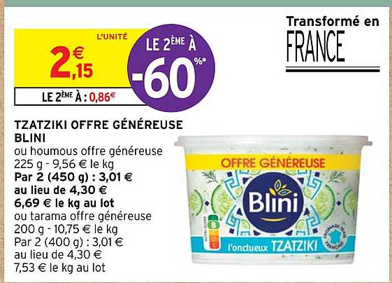 tzatziki offre généreuse blini