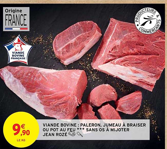 viande bovine : paleron, jumeau à braiser ou pot au feu *** sans os à mijoter jean rozé