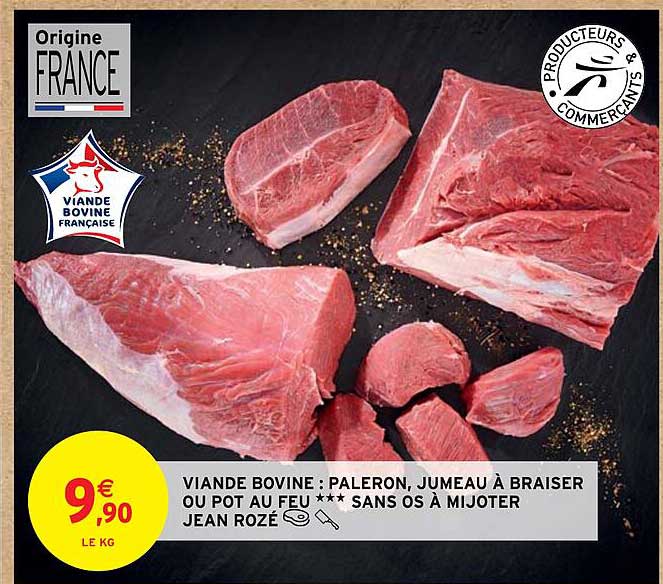 viande bovine : paleron, jumeau à braiser ou pot au feu***sans os à mijoter jean rozé