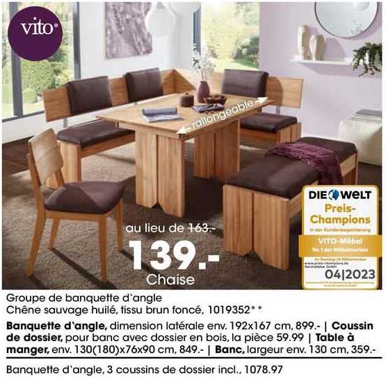 vito groupe de banquette d'angle