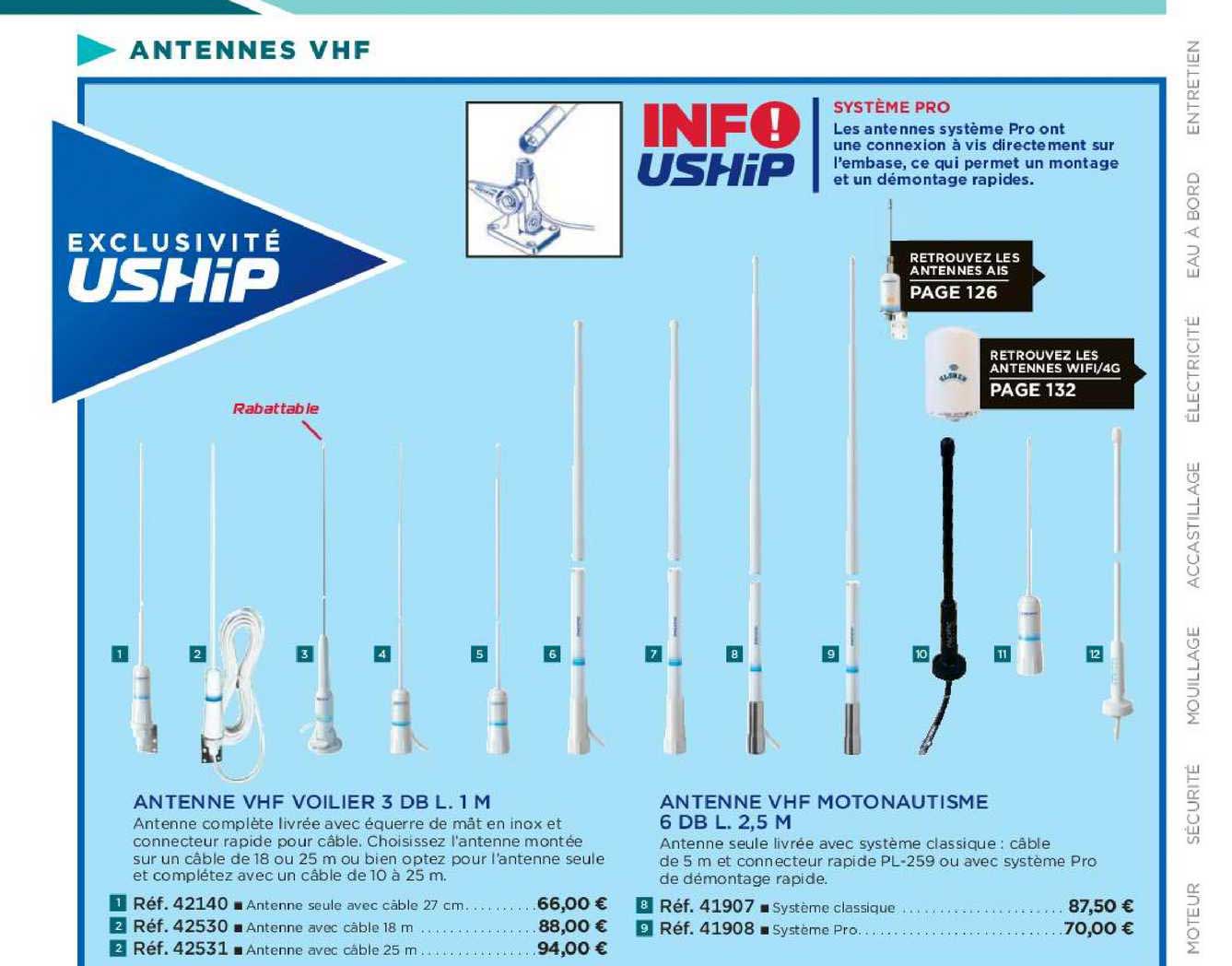 antenne vhf voilier 3 db l. 1m antenne vhf motonautisme 6 db l. 2.5 m