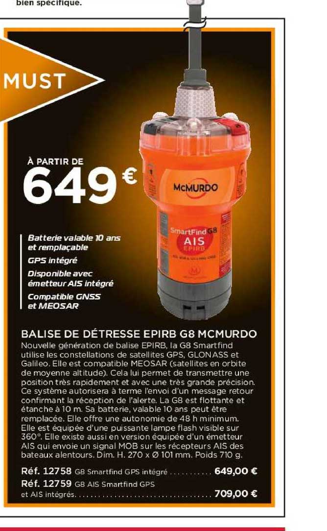balise de détresse epirb g8 mcmurdo