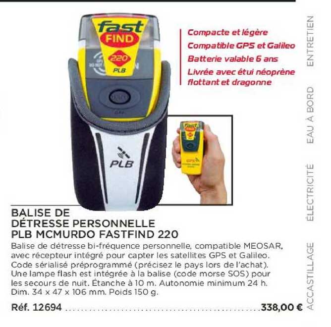 balise de détresse personnelle plb mcmurdo fastfind 220