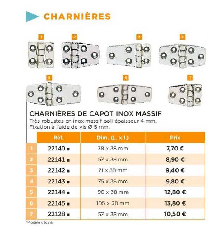charnières de capot inox massif