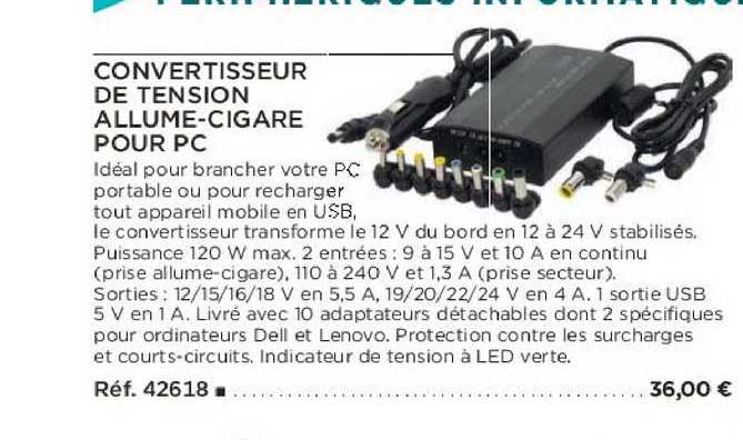 convertisseur de tension allume-cigare pour pc