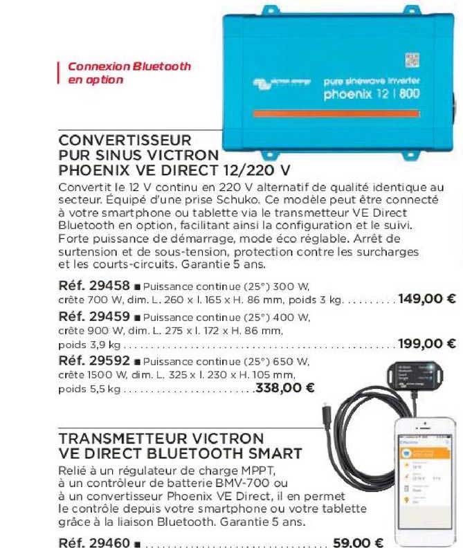 convertisseur pur sinus victron phoenix ve direct 12-220 v transmetteur victron ve direct bluetooth smart