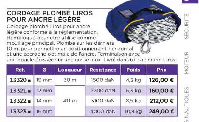 cordage plombé liros pour ancre légère