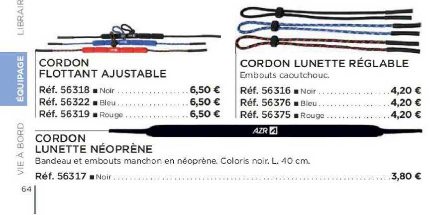 cordon flottant ajustable cordon lunette néoprène cordon lunette réglable