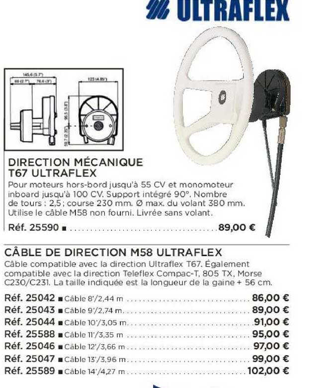 direction mécanique t67 ultraflex câble de direction m58 ultraflex