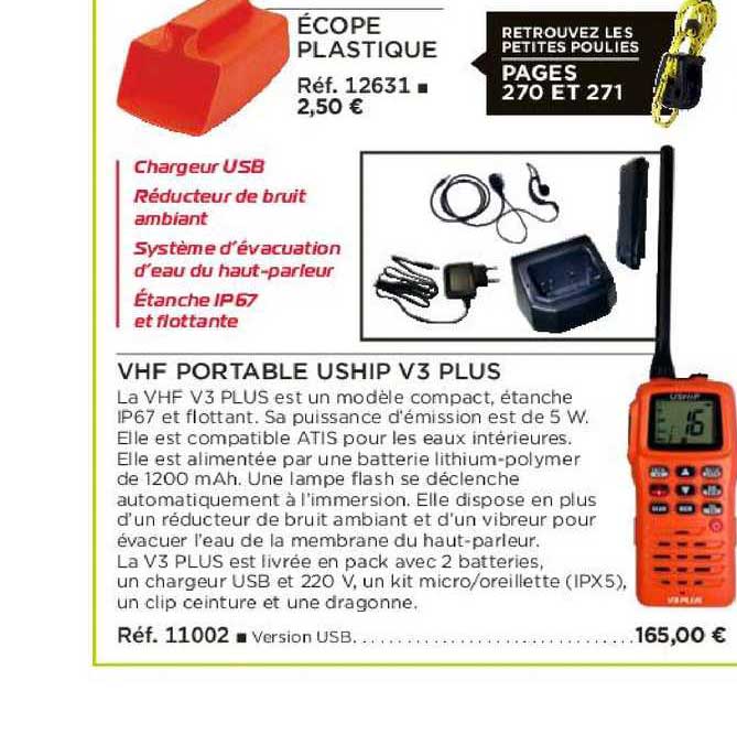 écope plastique vhf portable uship v3 plus