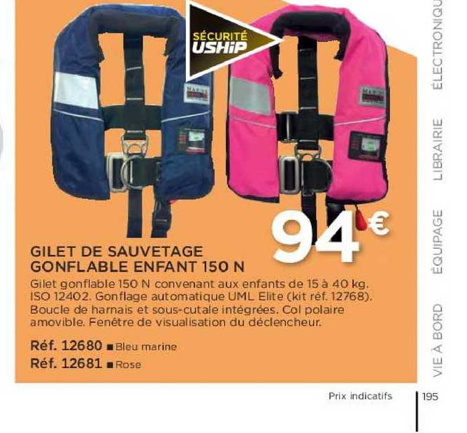gilet de sauvetage gonflable enfant 150 n