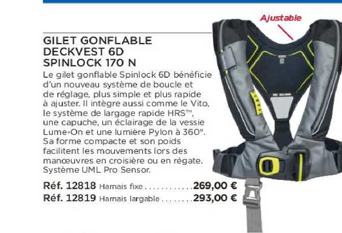 gilet gonflable deckvest 6d spinlock 170 n