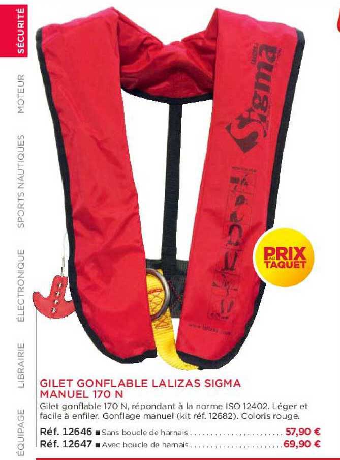 gilet gonflable lalizas sigma manuel 170 n