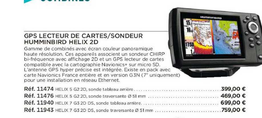 gps lecteur de cartes sondeur humminbird helix 2d