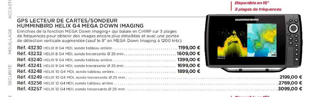 gps lecteur de cartes sondeur humminbird helix g4 mega down imaging