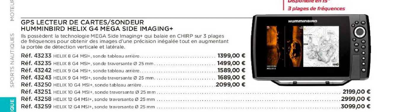 gps lecteur de cartes sondeur humminbird helix g4 mega side imaging+