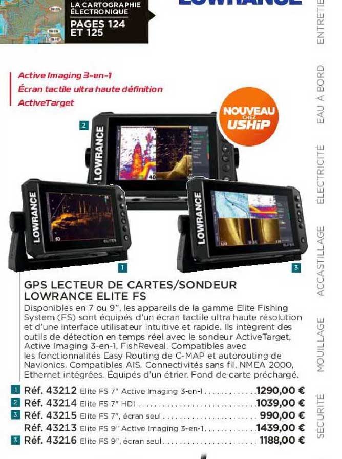 gps lecteur de cartes sondeur lowrance elite fs