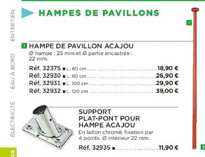 hampe de pavillon acajou support plat-pont pour hampe acajou